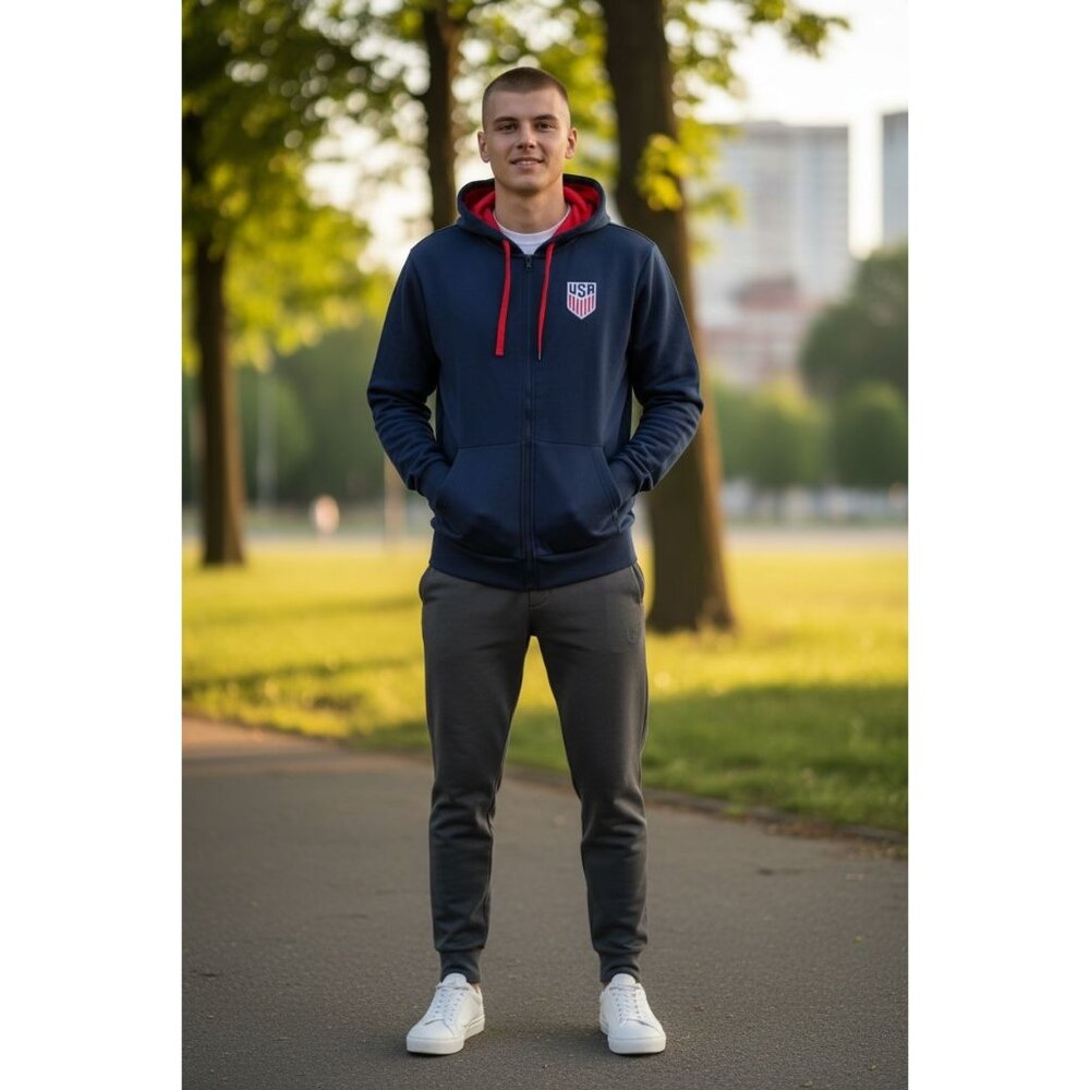 NEW Usa Soccer Mens S Hooded Track Jacket Embroidered National Team Red Blue